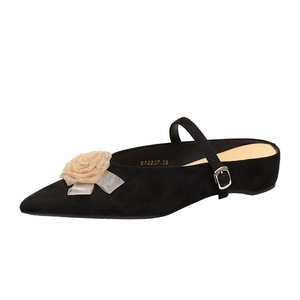 2237-H95 Korean version one word belt sweet beauty shoes, suede flower slope heel, half drag, inner height increase, low