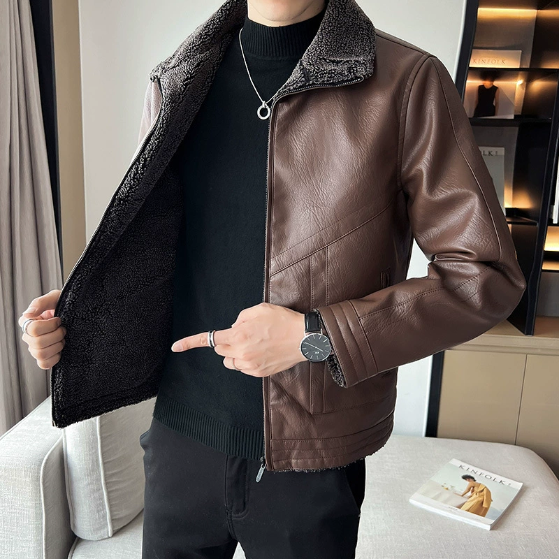 Кожаная куртка из полиуретана, oversize, утолщённая