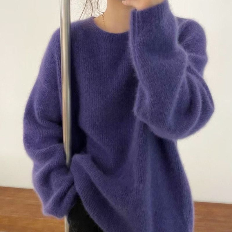 European-Style Loose Thick Wool Sweater for Women, Round Neck Pullover, Lazy Style Knitted Base Sweater European-Style Loose Thick Wool Sweater for Women, Round Neck Pullover, Lazy Style Knitted Base Sweater
