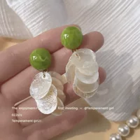 Летний Новый ~ Мори свежий натуральный ракушка 925 Серебряные иглы Ручной Работы Дизайнерские серьги зеленые серьги оптом