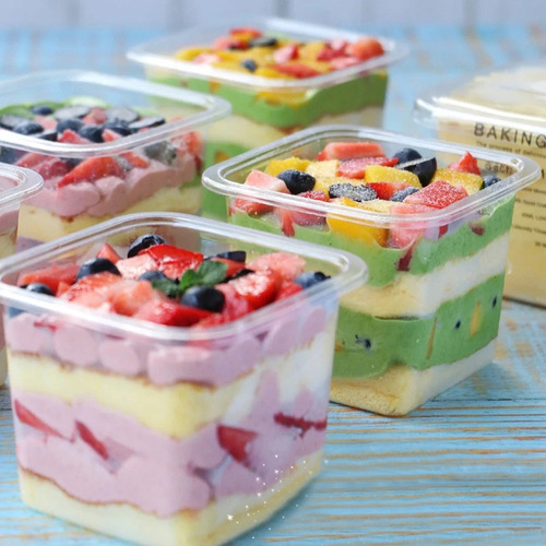 Square wood bran cake box, fruit bagging box, baked soy milk box, baked mousse transparent cup with lid