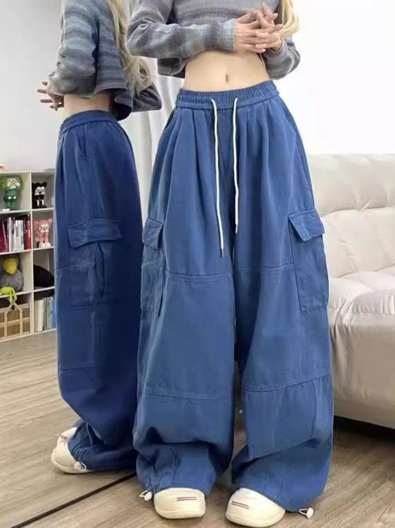 アメリカのレトロなピンクの服装のズボンの女性の春秋のまっすぐな筒のゆったりしている広脚の高い腰はやせているカジュアルなズボンのデニムのズボンの潮を現します。|undefined