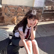 韩式校供感学院风衬衫夏季女生校服短袖修身衬衣jk制服包臀裙套装