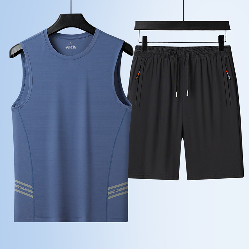 Verano chaleco de seda de hielo hombre sin mangas rápidamente secado camiseta de fitness correr engordado grande hombre gordo juego de deportes casuales
