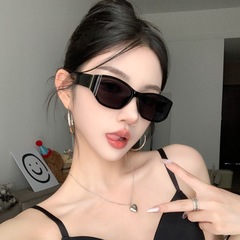 レトロ高级感サーフェススクリーンデザイン猫目白いフレームサングラス女性モデル紫外线防止円形颜サングラス