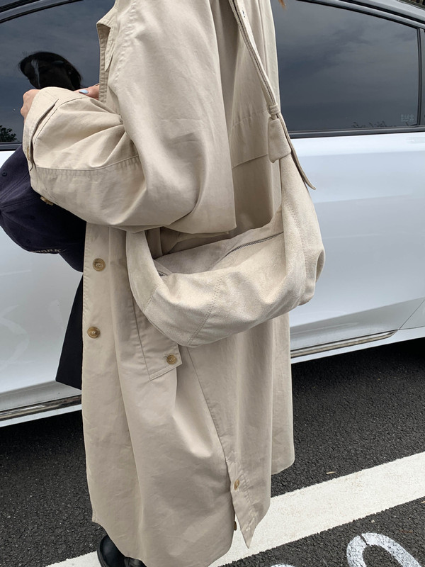 跨境麂皮绒包包女2025秋冬新款潮大容量单肩包小众设计质感饺子包|undefined