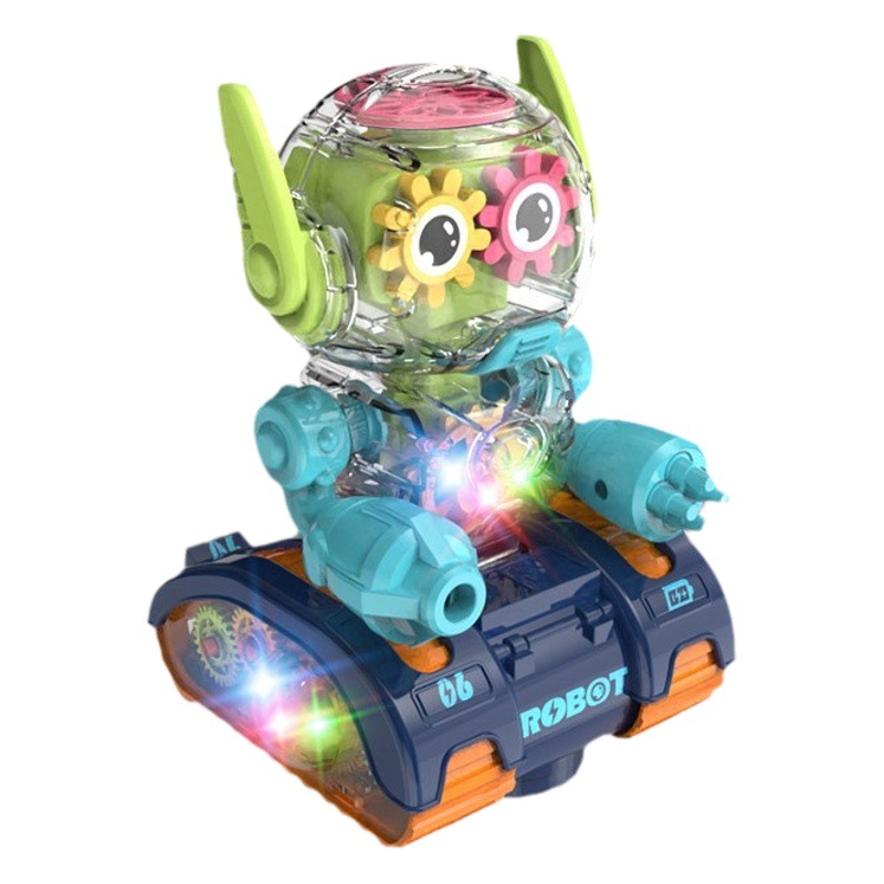 Tiktok robot de engranaje transparente eléctrico Universal de conducción colorida luz música niños y niñas juguetes transfronterizos al por mayor