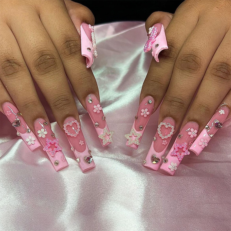 Europe and the United States hand-worn armour pure hand-made French Barbie powder drill stars nail pieces long wear armour wholesale