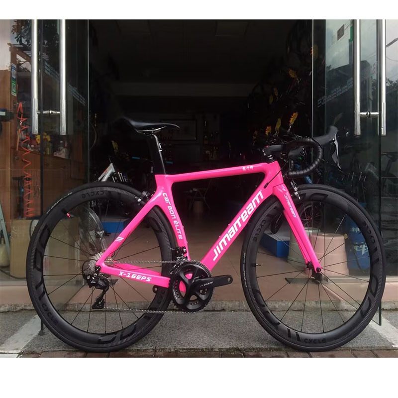 新款骑脉-JIMAITEAM碳纤维自行车车架破风公路圈刹碟刹车架粉红色