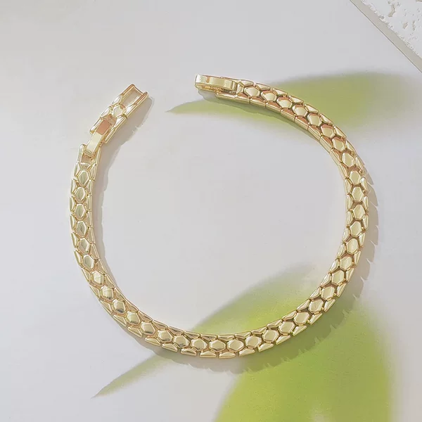 Cross-Border European and American Fashion Ol Geometric Square Splicing Gold Bracelet Copper Plated 18K Gold Snake Bone Pattern Bracelet