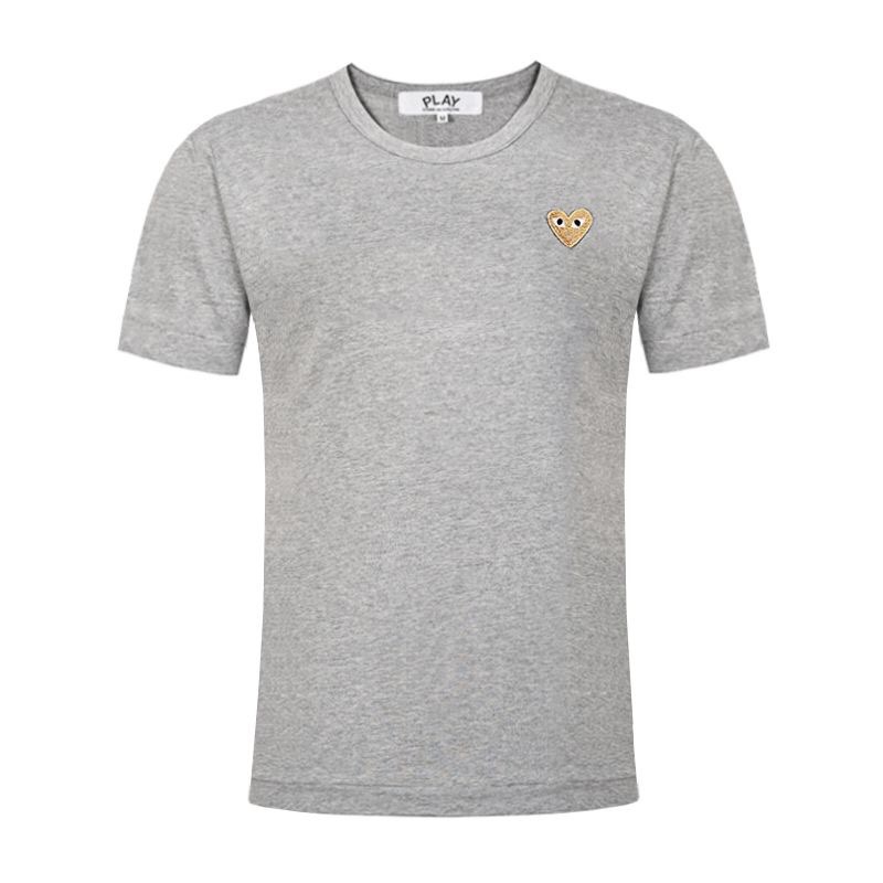 PLAY camiseta de manga corta unisex con bordado de corazón de mosaico de verano, corazón doble, corazón dorado