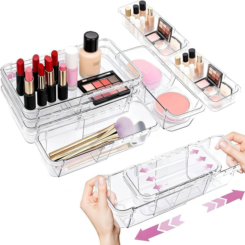 Cross-border Retractable Drawer Storage Box Transparent Cosmetic Storage Tool Storage Cosmetic Universal Sundries Fit Box