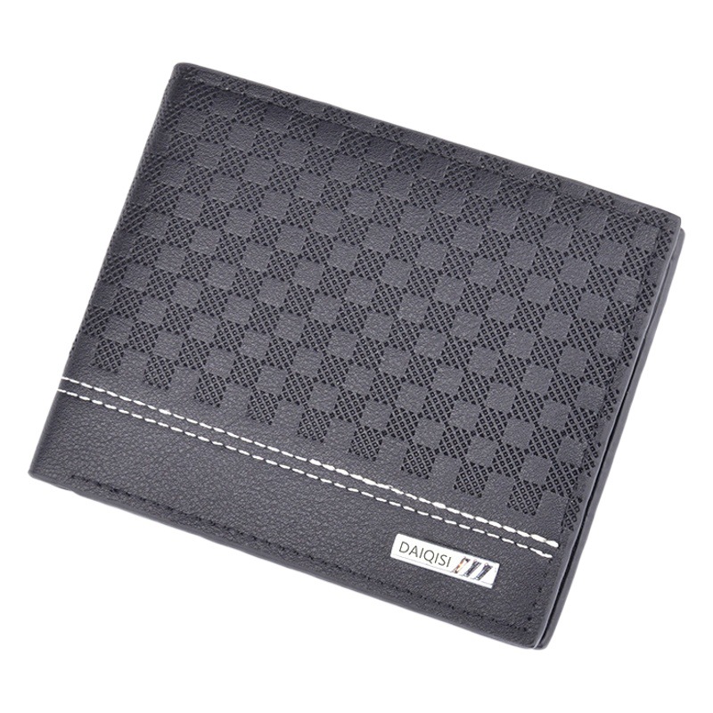 New Men's Wallet Men's Short Fashionable Simple Plaid Thin Wallet Men's Youth Large Capacity Horizontal Soft Wallet