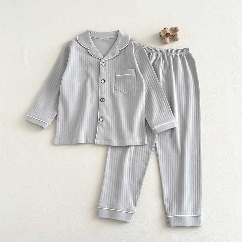 [Customized] Children's New Autumn and Winter Pajamas, Combed Pure Cotton, Antibacterial Long-Sleeved Cardigan Lapel Suit for Boys and Girls