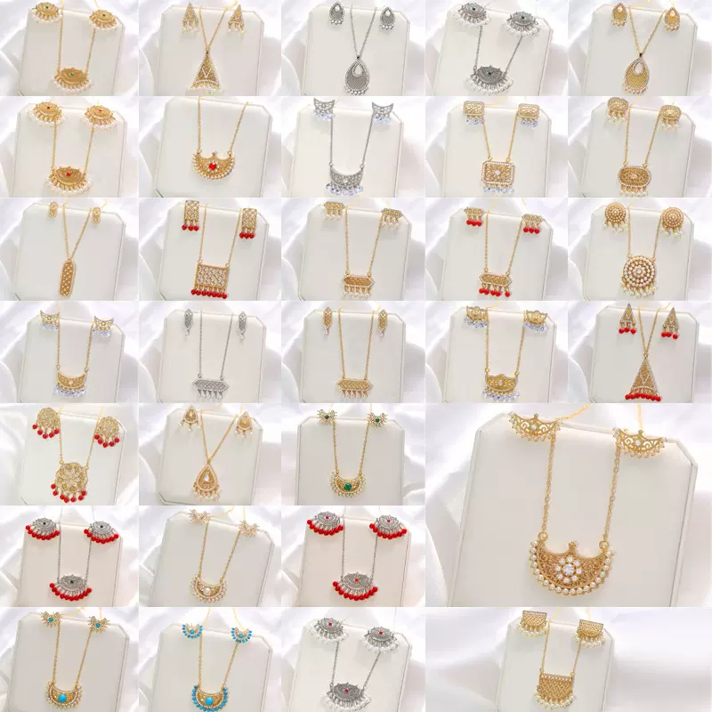 CDD耳钉项链套装几何水滴多元素镶水钻或松石复古风格源头工厂