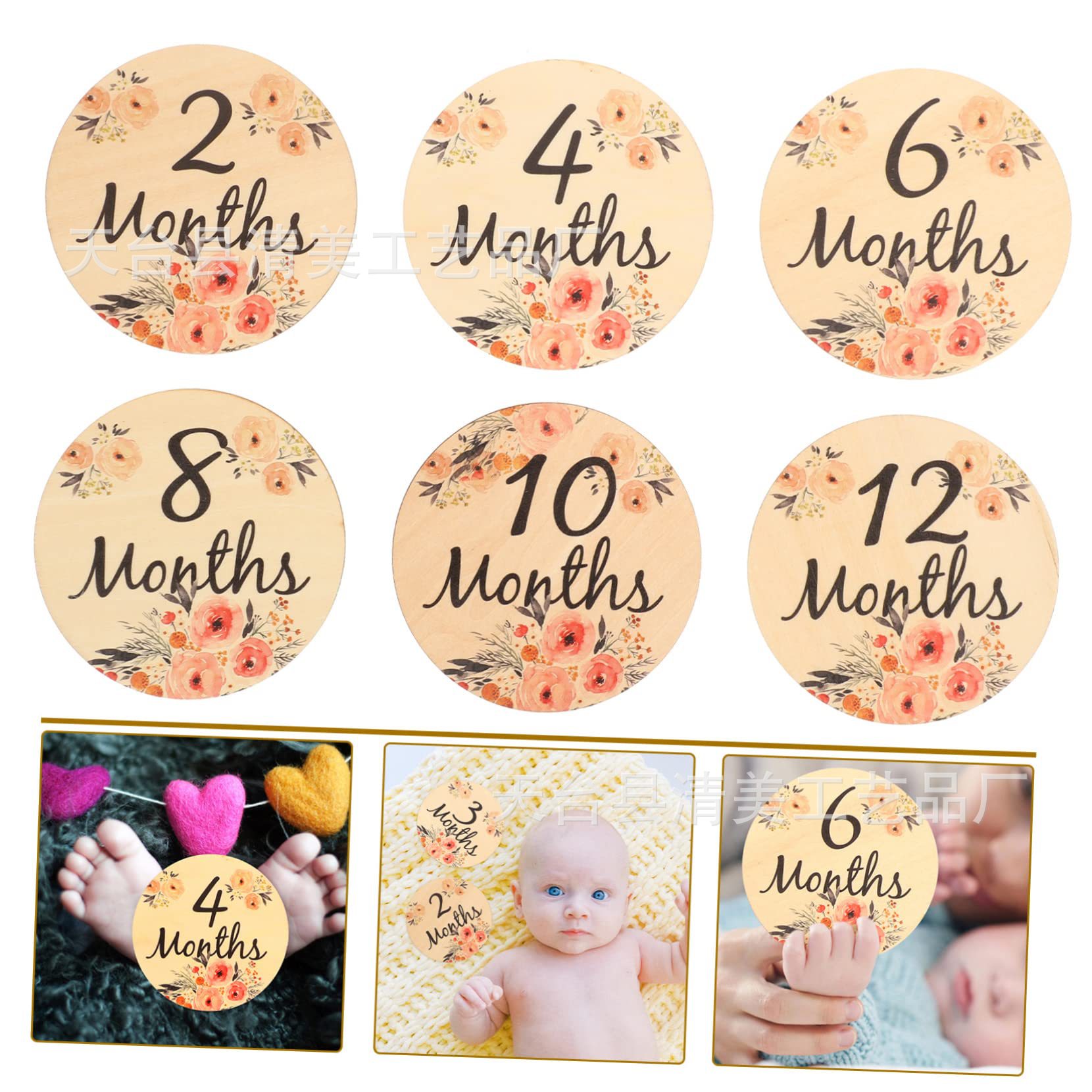 Tarjeta de hito mensual para bebés impresa a doble cara de madera para registrar el crecimiento del bebé accesorios de fotografía de recién nacidos