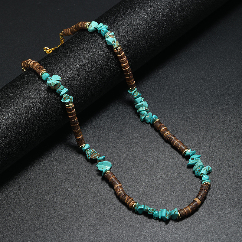 Geometric Pattern Bohemian Geometric Coconut Shell Glass Gravel Beaded Men's Necklace