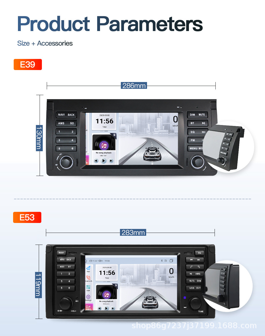 Suitable for BMW 5 Series E39 X5 E53 7inch Car-mounted central control large screen navigation reversing camera Bluetooth radio