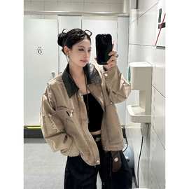 爆爆糖美式重磅底特律工装翻领夹克男女设计感小众复古高街外套潮