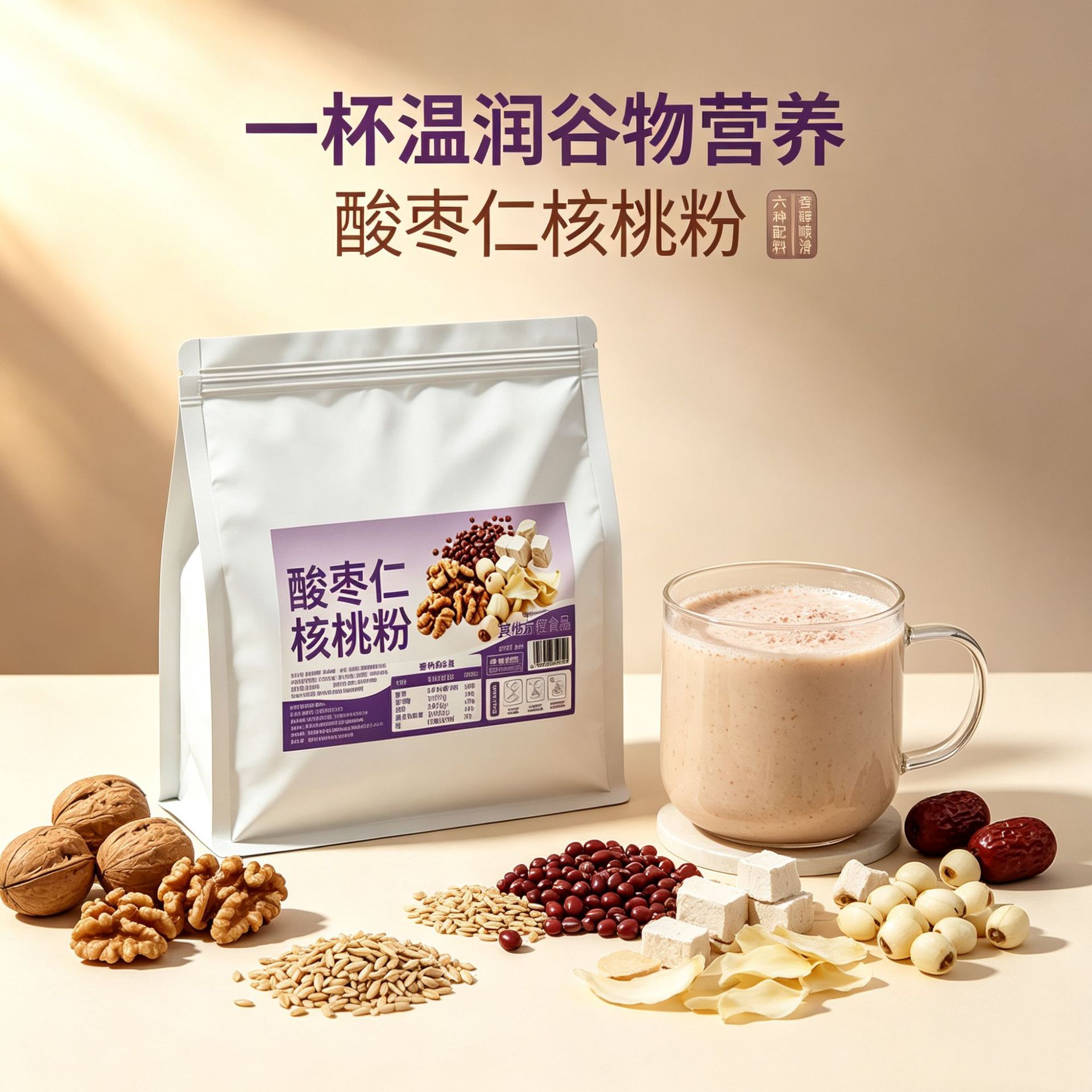 Sour Jujube Seed Walnut Powder Suan Zao Ren He Tao Fen Instant Meal Replacement Breakfast Cereal 245g Sugar Free specifications
