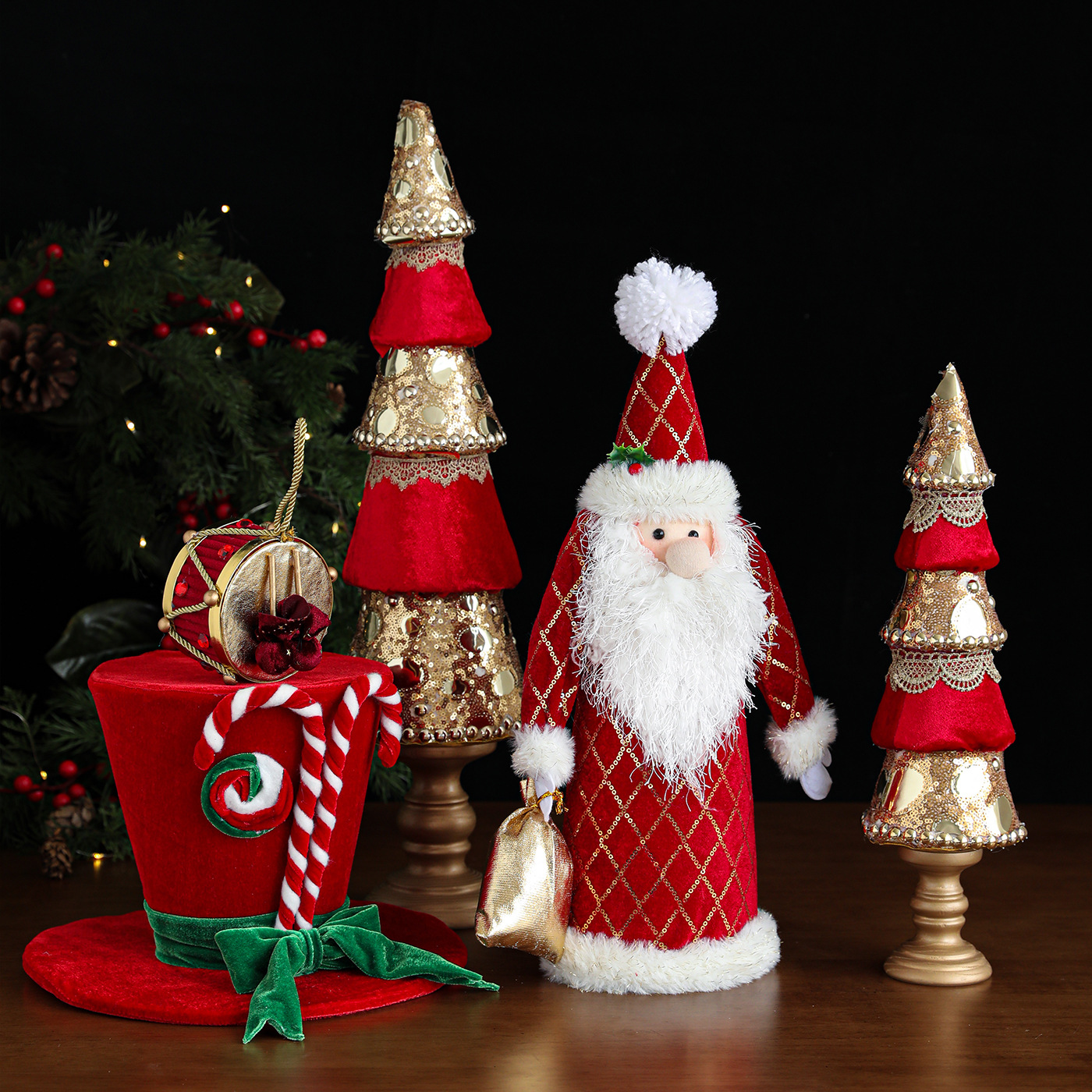 Espuma roja transfronteriza adornos navideños colgantes de árbol de Navidad dorados esquinillas de alta calidad tela de perla decoración de atmósfera