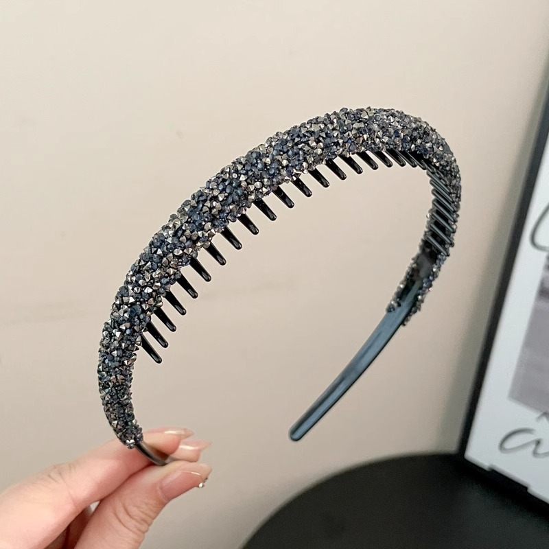 Diadema de diamantes de imitación para mujer 2025 estilo de verano con dientes antideslizantes horquilla de presión de lavado tocado lavado facial frente fija diadema rota