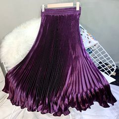 90長いスカートの反射の明るい色のサテンの百タックの尾のスカートの半身のスカートの女性の高腰の中の長いタイプのダンスのスカートの大きい傘のスカート