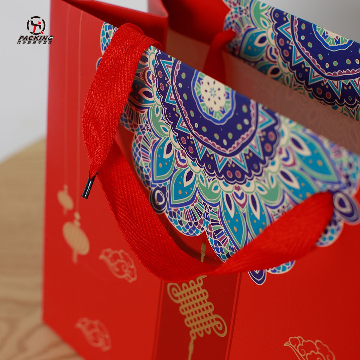 Año nuevo rojo bolsa de regalo festivo creativo estilo étnico bolsa de papel de Navidad Banquete de vacaciones volver bolso de regalo