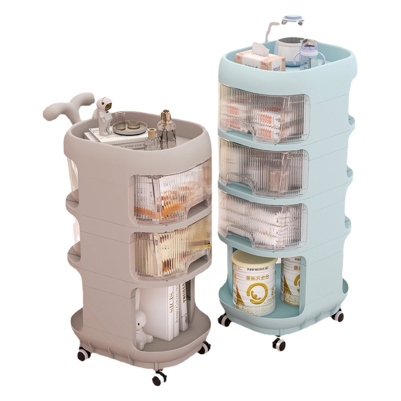 Estante de empuje manual de Yaya Estante de almacenamiento de piso Productos para bebés Carrito de bocadillos de gran capacidad móvil transparente multicapa