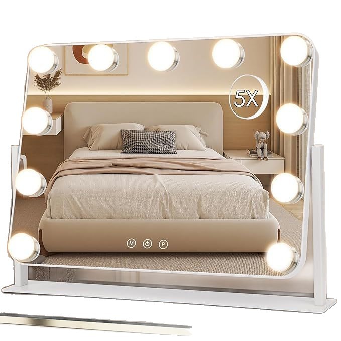 Hollywood Makeup Mirror With 11 LED Bulbs, 3 Color Modes, Touch Control, 10X Magnification, Dimmable Cosmetic Mirror With Stand For Bedroom
_maomaolike.com