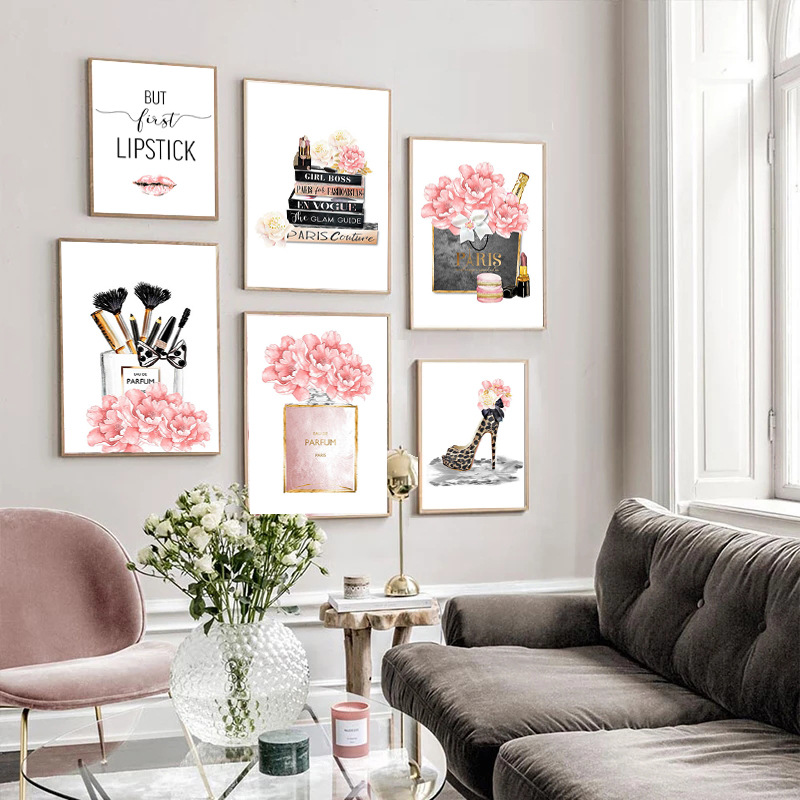 速卖通北欧时尚艺术海报化妆刷海报印花香水瓶包鞋家居美容院装饰