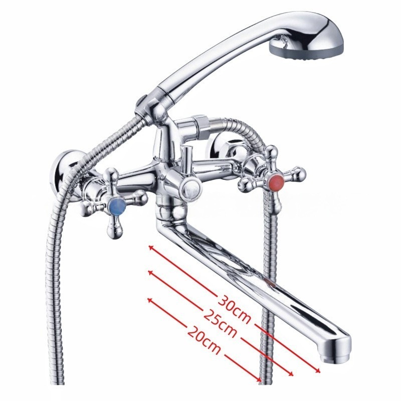 Cross-Border Foreign Trade Russia Central Asia Hot and Cold Double Water Faucet Bathroom Bathtub Hotel Wall-Mounted Shower Head Set