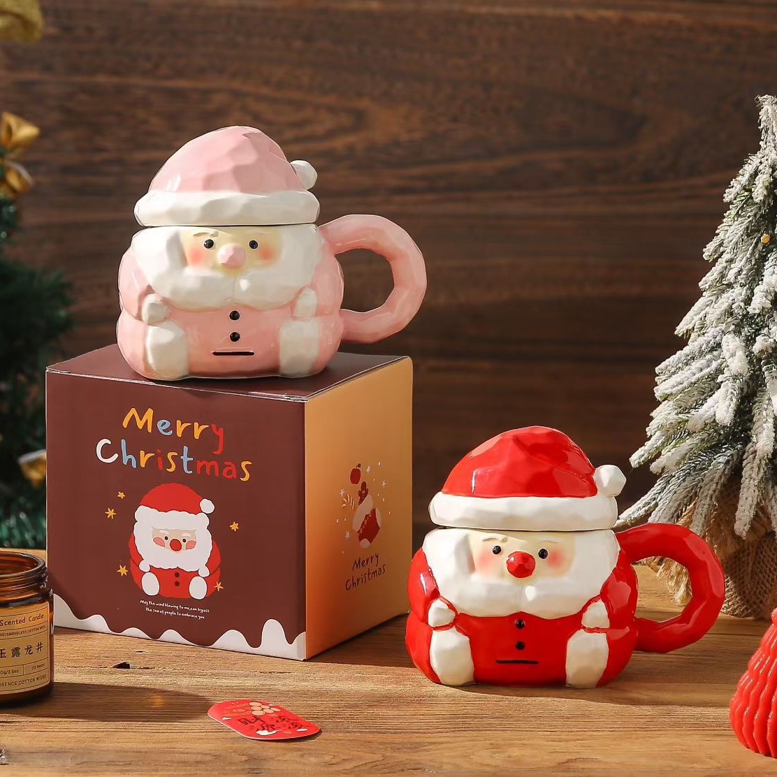 Nueva taza de Papá Noel de cerámica lindo regalo de Navidad creativo dibujos animados taza de agua de cerámica pintada a mano taza de Mark