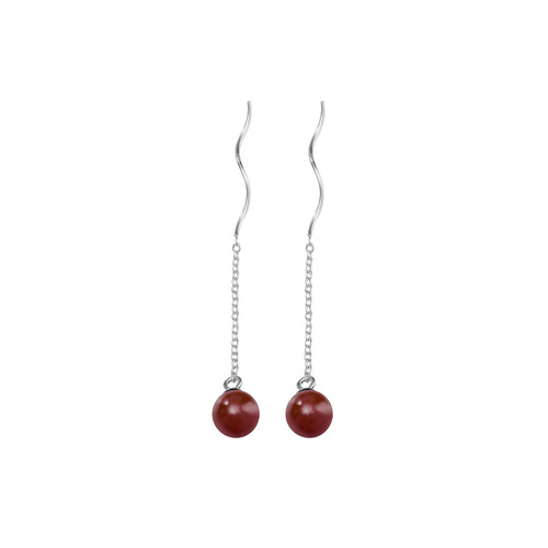 Under the Banyan Tree S925 silver natural cinnabar ear wire retro temperament high-end curve new fashion acacia red bean earrings