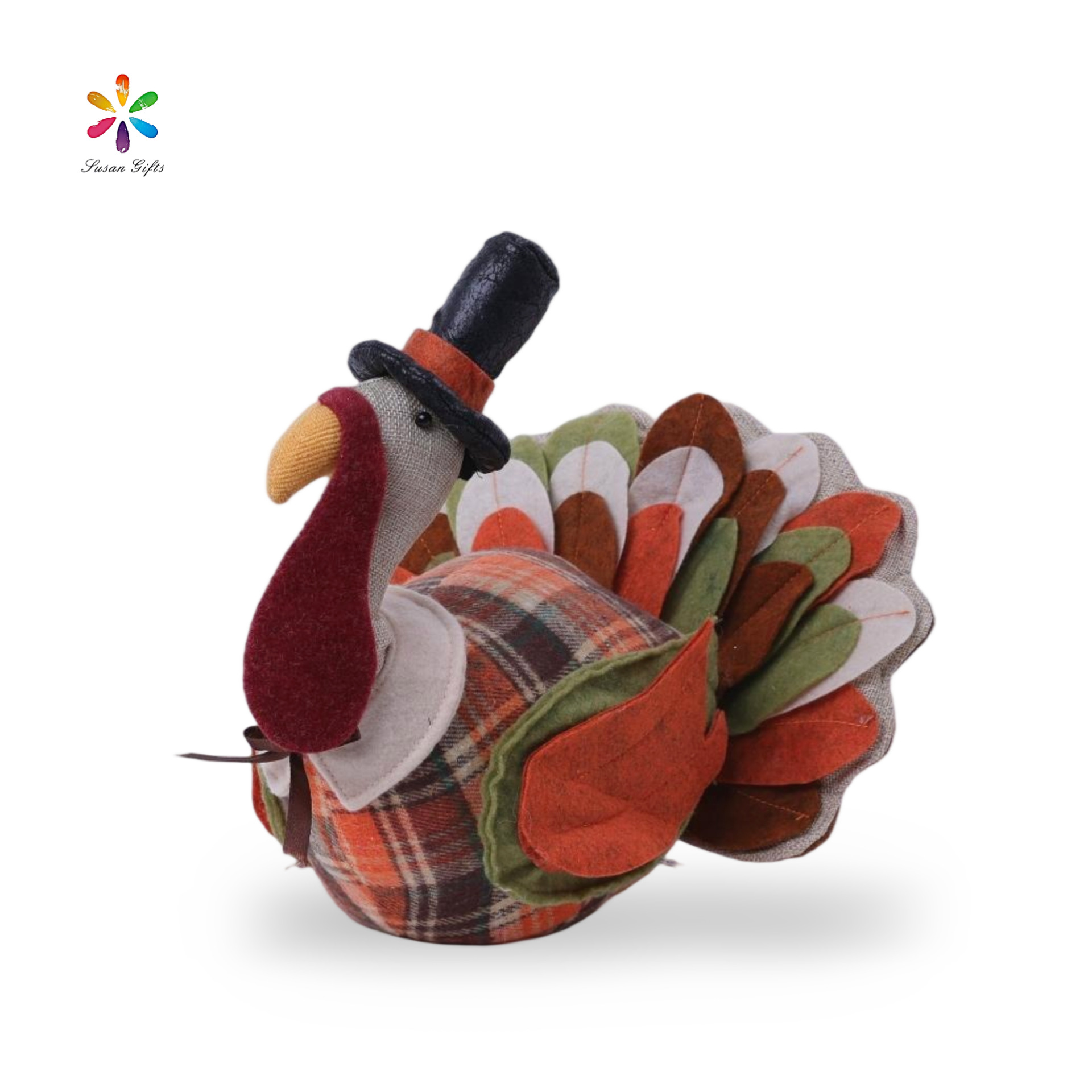 丰收节感恩节戴礼帽布艺火鸡摆饰道具场景桌面装饰品节日礼品摆件