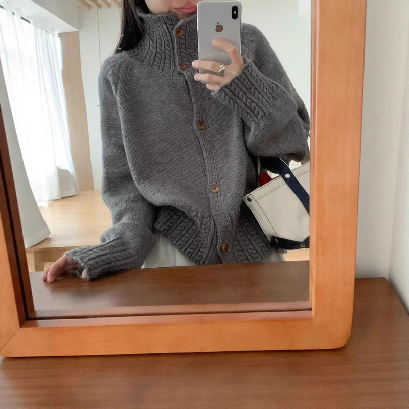 翻领毛衣设计感麻花针织外套女秋冬软糯纯色宽松休闲百搭开衫上衣|undefined