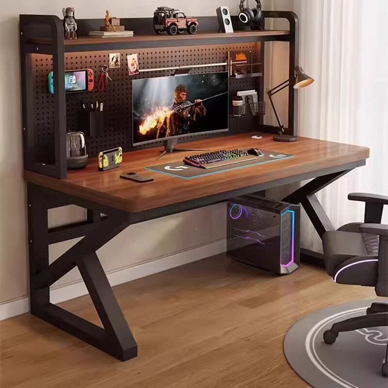 Solid wood desktop computer desk, student desk with perforated board, desk with bookshelf, integrated desk, student writing desk, office desk