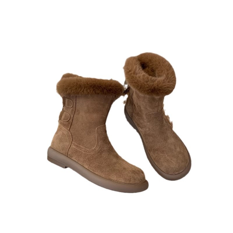 Talvipuuvillaiset paksupohjaiset lumikengät naisille 2024, uusi talvityyli pehmeällä eristyksellä, muodikas ja monipuolinen litteä kenkä_voghion.com