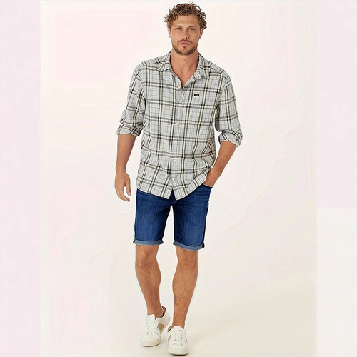 European and American Cross-border Supply Trendy New Men's Casual Straight Leg Rolled Hem Jeans Five-Pocket Pants