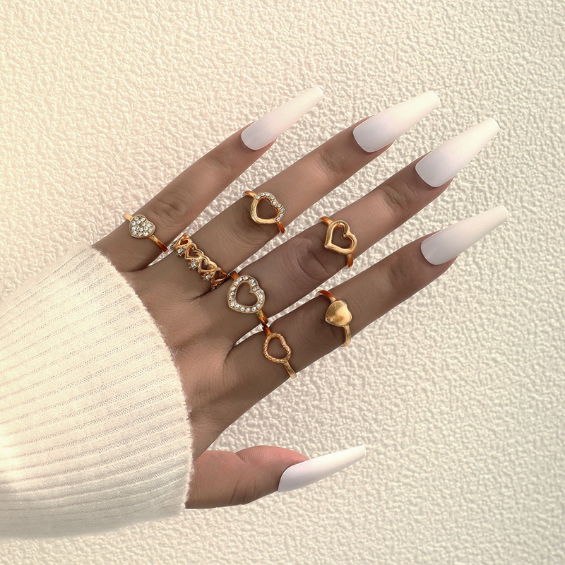 Fashion Heart Shape Metal Metal Diamond Rhinestones Rings