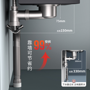 ♔ Ultra-Space-Saving Kitchen Sink Drain Accessories Single and Double Sink Drain Dishwashing Sink Deodorant Drain Pipe