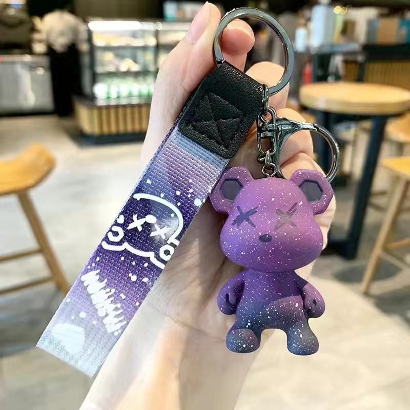Creative Starry Sky Chameleon Bear Trendy Cool Exquisite Resin Figurine Keychain Couple Backpack Pendant_voghion.com