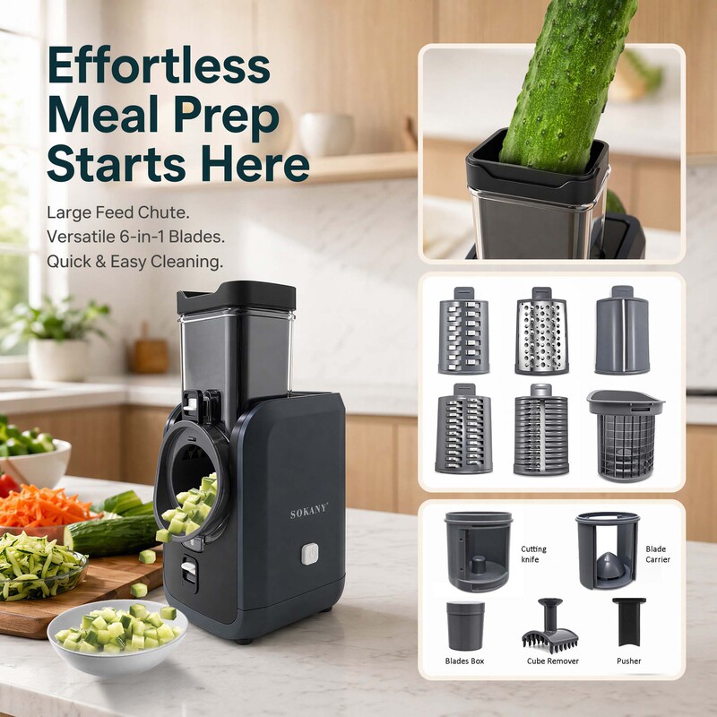 Cross-Border European Standard 6-in-1 Electric Vegetable Cutter, Roller-Type Dicing and Shredding Machine, Potato Shredding Machine, Multifunctional Salad Maker Cross-Border European Standard 6-in-1 Electric Vegetable Cutter, Roller-Type Dicing and Shredding Machine, Potato Shredding Machine, Multifunctional Salad Maker