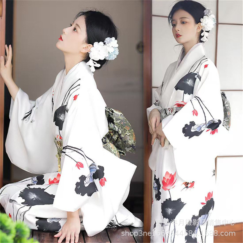 Japanese-Style Improved Kimono Women's Formal Traditional Dress Japanese-Style Kimono Yukata Photo Photography Clothing
