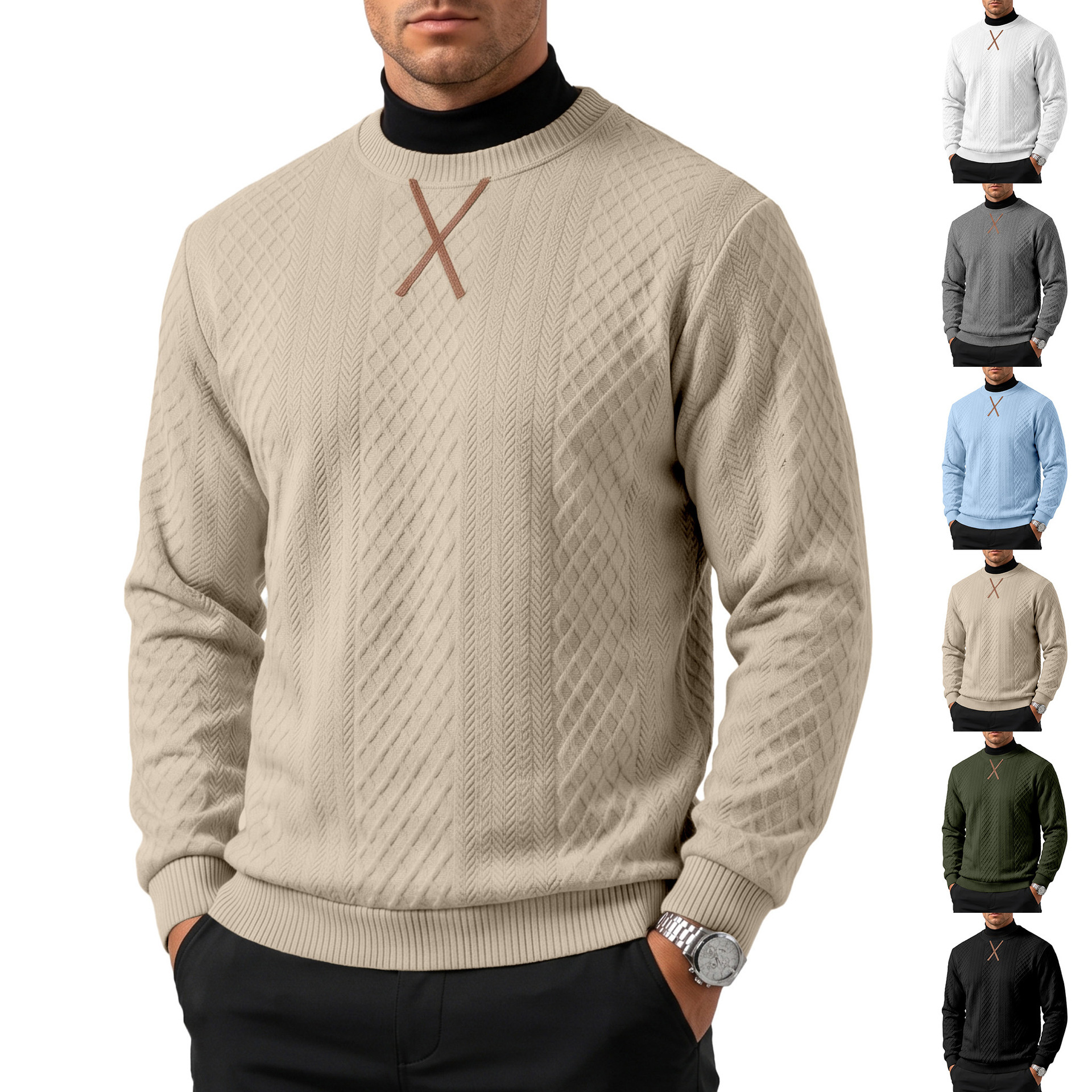 Cross-border European and American Amazon men's autumn and winter new casual and fashionable versatile jacquard long-sleeve pullover knit sweatshirt