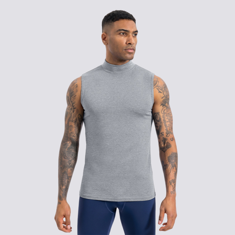 Hombre respirante chaleco de secado rápido cuello vertical ropa de fitness ajustada atletismo correr camiseta deportiva sin mangas verano