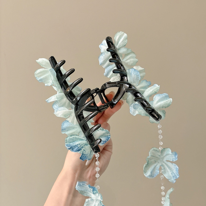 Hortenida azul agarrando clip de cabeza de mujer clip de tiburón floreciente clip de pelo 2025 nuevo tocado de playa