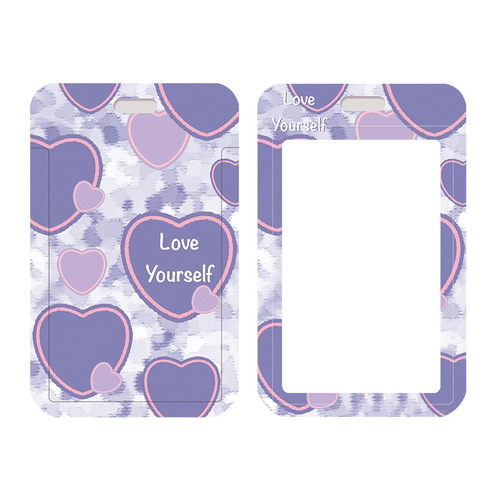 Heart card holder induction ID holder bus and subway pick-up and delivery meal card hanging neck trendy Korean style Gu card black purple Harajuku Japanese style
