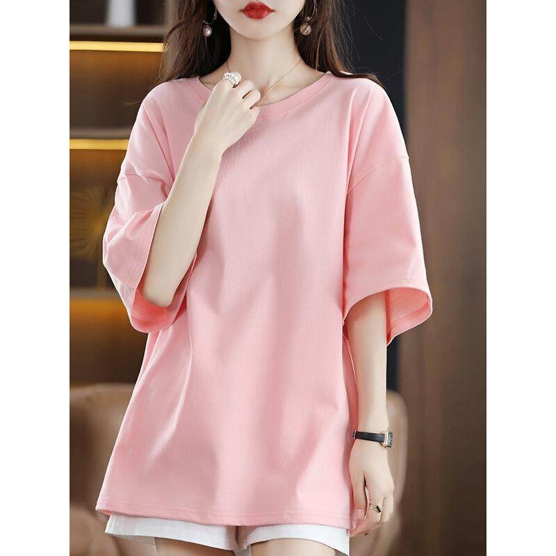 Short-Sleeved T-Shirt for Women, Versatile for Summer, Loose and Slimming, Korean Style, Mid-Length, Versatile, Butt-Covering, Half-Sleeved T-Shirt Top Short-Sleeved T-Shirt for Women, Versatile for Summer, Loose and Slimming, Korean Style, Mid-Length, Versatile, Butt-Covering, Half-Sleeved T-Shirt Top
