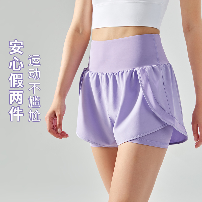 新款假两件瑜伽短裤女士夏季健身跑步宽松休闲透气防走光运动热裤|undefined